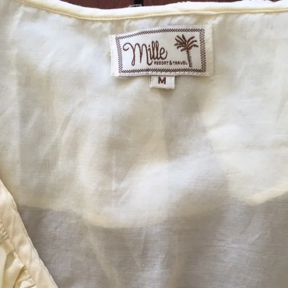 Mille Resort & Travel butter yellow semi sheer ruffle blouse M - Picture 3 of 10